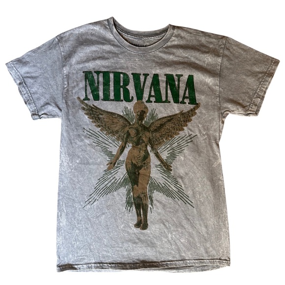 NEW Nirvana Green & Gold Graphic T-Shirt - Picture 1 of 2